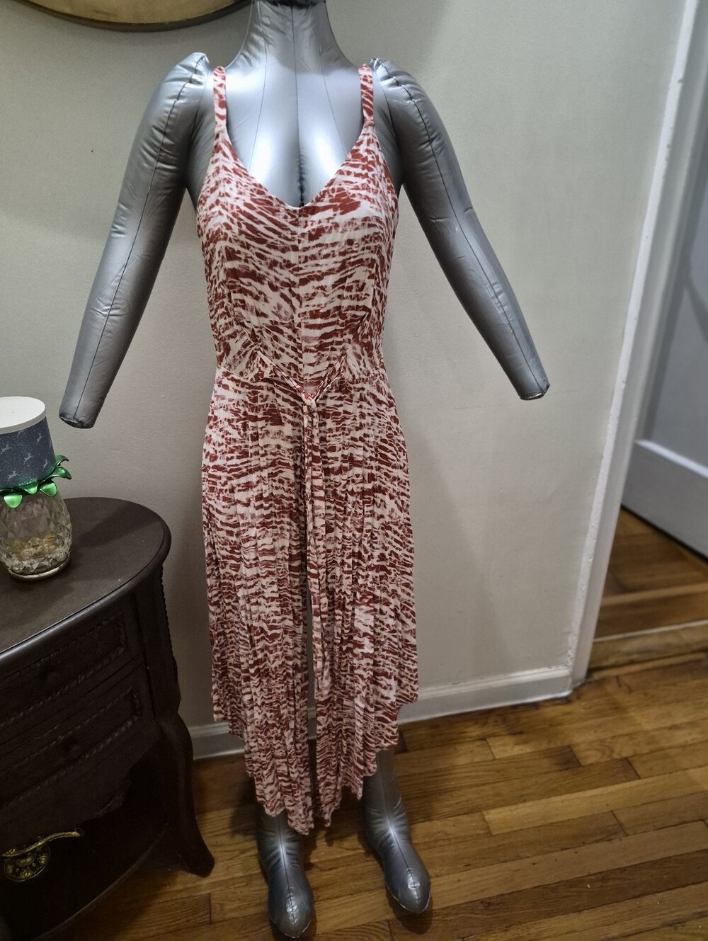 Sleeveless Red Tie-Dye Maxi Dress